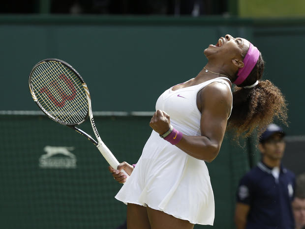Serena Williams reacts to a point against Zheng Jie 