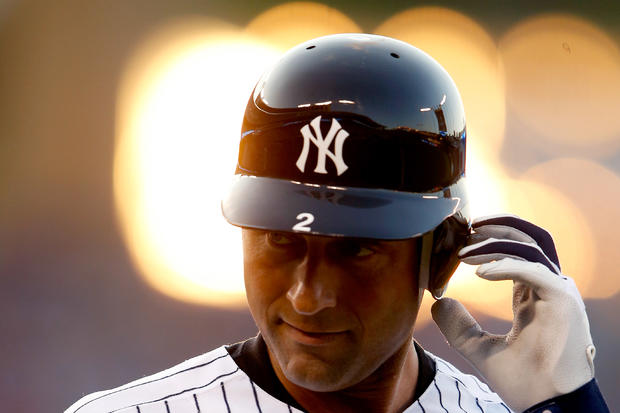 Derek Jeter looks on after grounding out 