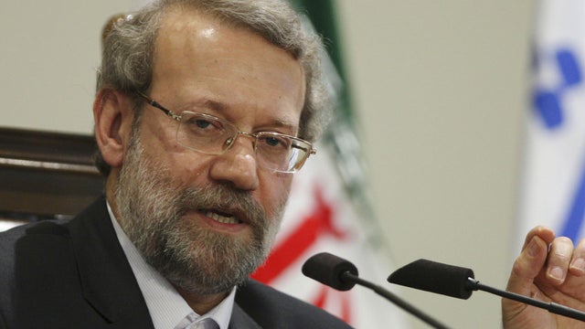 Iranian parliament speaker Ali Larijani, speaks with media, during a press conference, in Tehran, Iran, Monday, Sept. 19, 2011. 