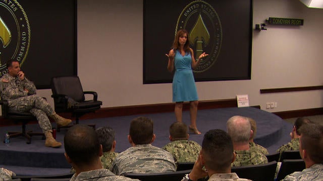 Lisa and Sgt. Mjr. Chris Faris tell audience of military members at MacDill Air Force Base in Tampa, Fla. about the impact on their marriage of his years in combat, and their struggle -- successful, so far -- to save their marriage, even as the military d 