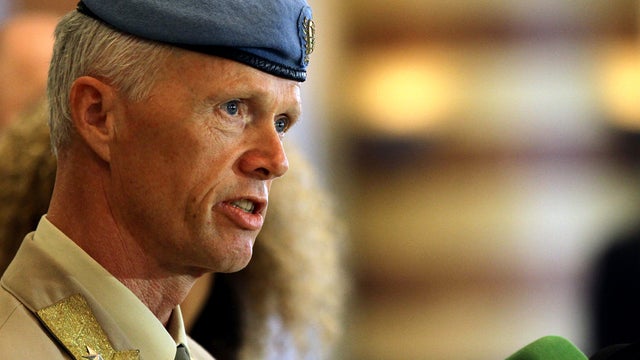 Maj. Gen. Robert Mood, head of the U.N. supervision mission in Syria, speaks during a press conference in Damascus July 19, 2012. 