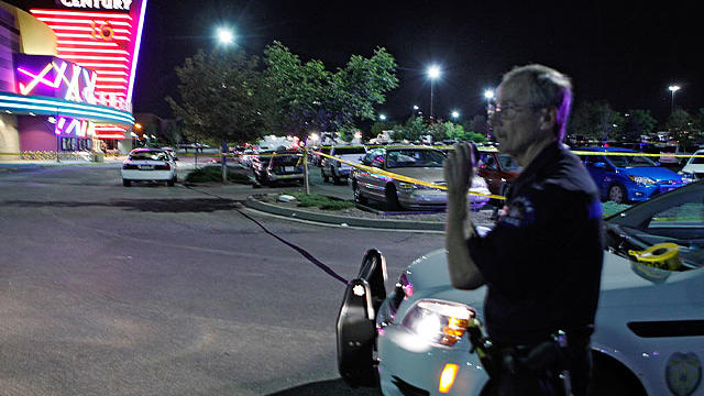 Aurora police officer outside Century 16 theater at Aurora Mall after carnage on July 20, 2012  