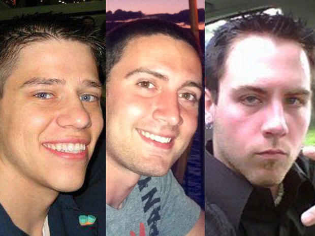 From left to right: Jon Blunk, Alex Teves and Matt McQuinn were killed at a midnight movie theater shooting in Aurora, Colo., Friday while protecting their girlfriends from bullets. 