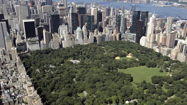 This image provides an aerial view of buildings surrounding the south part of Central Park in Midtown Manhattan, New York, on July 1, 2007. 