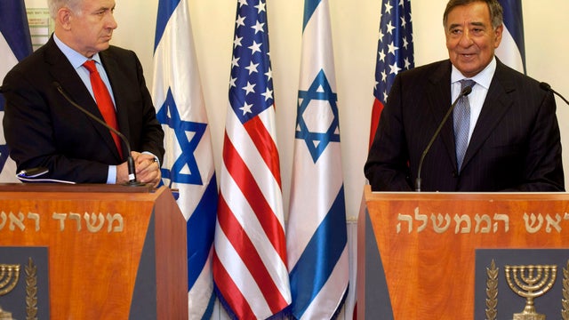 Israeli Prime Minister Benjamin Netanyahu, left, listens as U.S. Defense Secretary Leon Panetta speaks during a meeting at the prime minister's office in Jerusalem Aug. 1, 2012. 