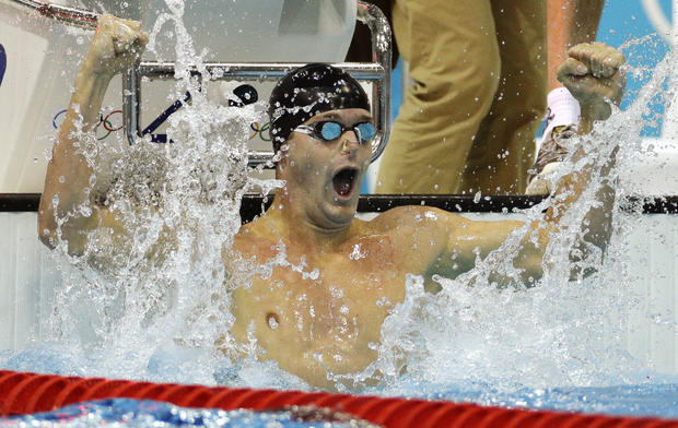 Tyler Clary celebrates winning gold  