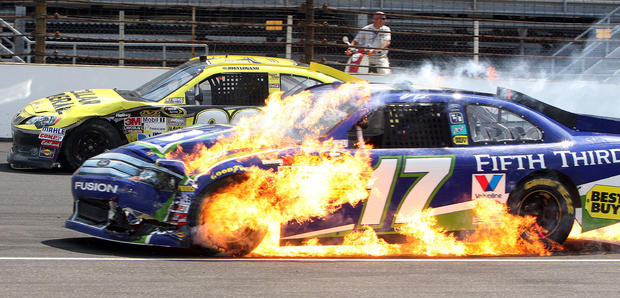 Matt Kenseth's car catches fire after an accident  