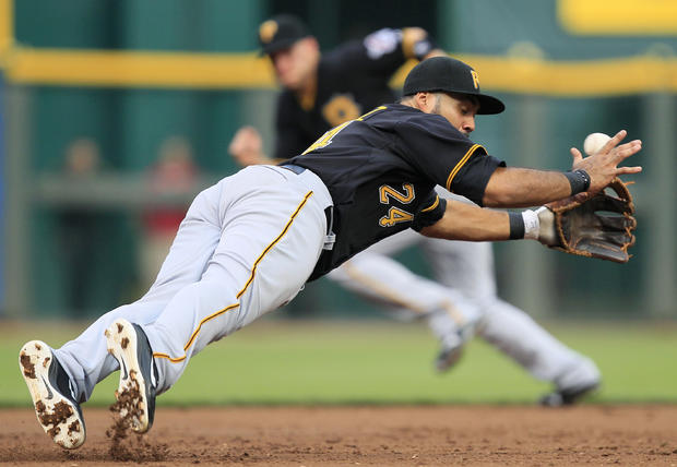 Pedro Alvarez misses a base hit  