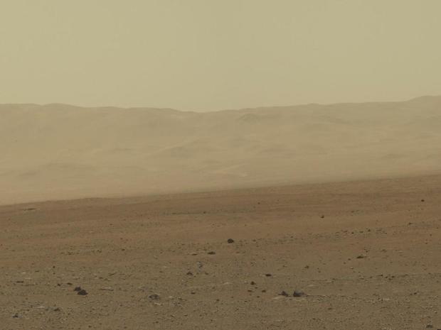 This color image from NASA's Curiosity rover shows part of the wall of Gale Crater, the location on Mars where the rover landed on Aug. 5, 2012 PDT. 