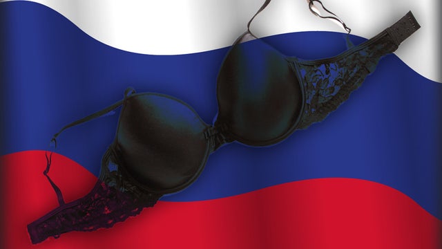 Bra over Russian flag 
