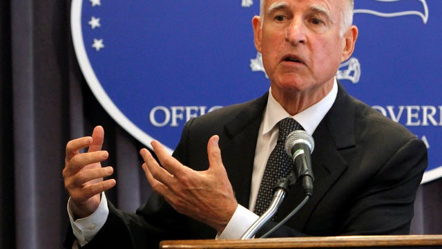 California Gov. Jerry Brown talks about pension reform Aug. 28, 2012, in Los Angeles. 