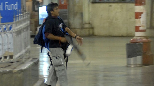 Mohammed Ajmal Kasab at the Chatrapathi Sivaji Terminal railway station in Mumbai 