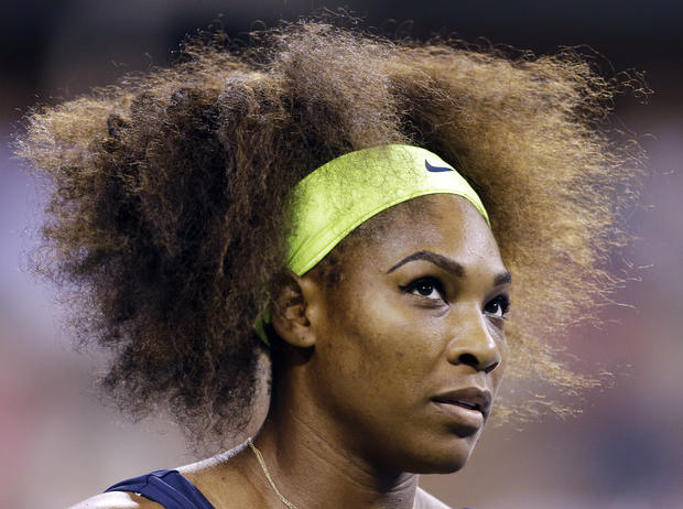Serena Williams looks up during a match  