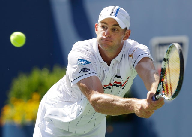Andy Roddick returns a shot 