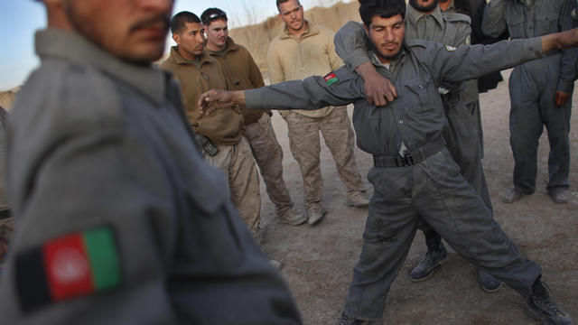 Afghan National Police trainees with U.S. Marines 