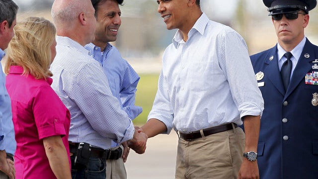 Obama, Mitch Landrieu, Bobby Jindal, Mary Landrieu 