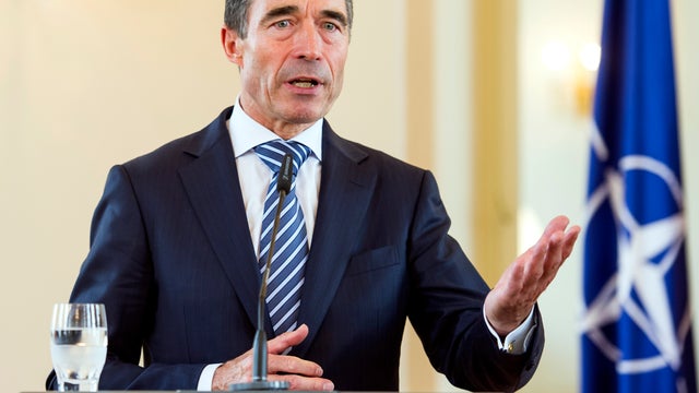 NATO Secretary-General Anders Fogh Rasmussen talks to reporters July 5, 2012, in Ljubljana, Slovenia. 