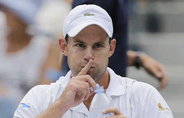 Andy Roddick gestures during his match with Fabio Fogniniin  