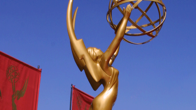 A lifesize Emmy statuette is on display Oct. 7, 2001, at The Shrine Auditorium in Los Angeles, Calif. 