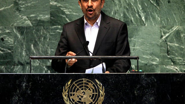 Iranian President Mahmoud Ahmadinejad addresses a high-level meeting on the rule of law at the United Nations General Assembly at U.N. Headquarters Sept. 24, 2012. 
