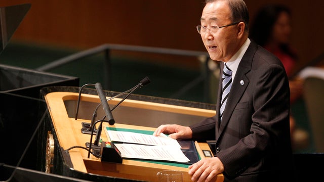 United Nations Secretary-General Ban Ki-moon addresses the 67th session of the United Nations General Assembly at U.N. headquarters Tuesday, Sept. 25, 2012. 