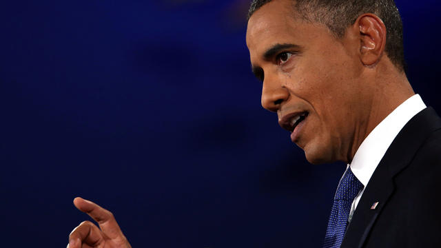 Democratic presidential candidate, U.S. President Barack Obama speaks during the Presidential Debate at the University of Denver 