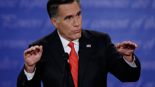Republican presidential nominee Mitt Romney speaks during the first presidential debate with President Barack Obama at the University of Denver 