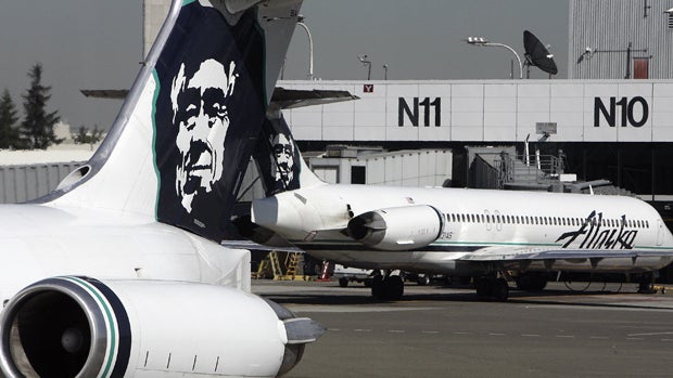 Alaska Airlines planes are seen at the Seattle-Tacoma International Airport. 
