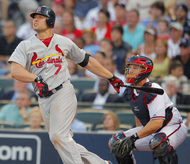 Matt Holliday hits a solo home run during the sixth inning 