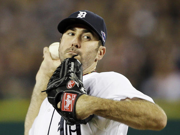 Detroit Tigers' Justin Verlander throws in the second inning during Game 3 of the American League championship series against the New York Yankees Tuesday, Oct. 16, 2012, in Detroit. 