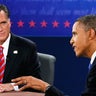 Republican presidential nominee Mitt Romney listens to President Barack Obama speak during the third presidential debate at Lynn University, Monday, Oct. 22, 2012, in Boca Raton, Fla. 