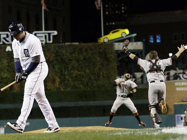 Detroit Tigers' Miguel Cabrera walks away after striking out to end Game 4 of the World Series against the San Francisco Giants Oct. 28, 2012, in Detroit. The Giants won 4-3 to win the series. 