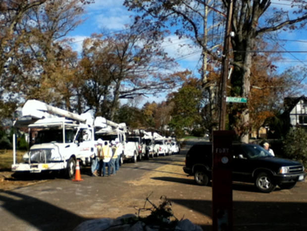 Utility trucks lined up on Staten Island 
