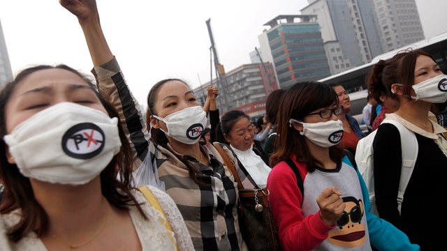 Protesters march against the construction of a $8.9 billion chemical plant in Ningbo 