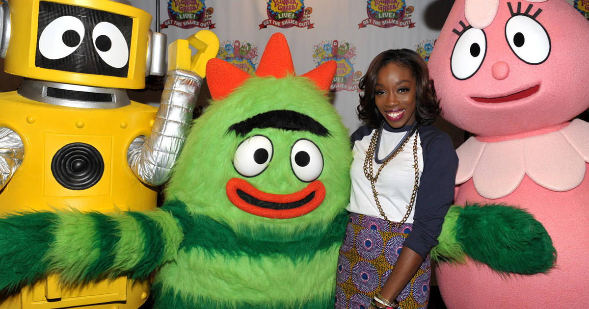 Estelle Swaray, 2nd from right, poses with Plex, Brobee and Foofa at Yo  Gabba Gabba! Live!: Get The Sillies Out! 50+ city tour kick-off performance  on Thanksgiving weekend at Nokia Theatre L.A.