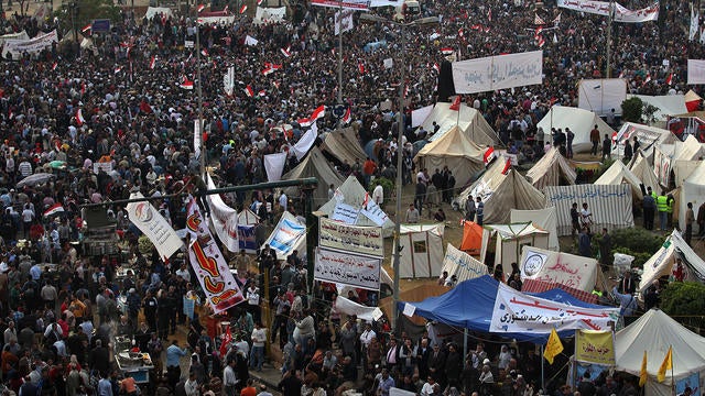 Egyptian protesters attend an opposition rally in Tahrir Square in Cairo, Egypt, Tuesday, Nov. 27, 2012.  