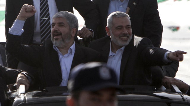 Hamas leader-in-exile Khaled Meshaal (left) and Hamas leader in the Gaza Strip Ismail Haniyeh 