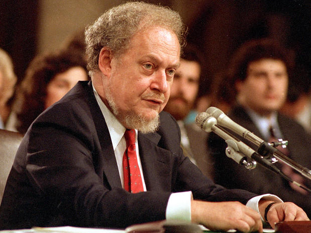 U.S. Supreme Court nominee Robert H. Bork testifies before the Senate Judiciary Committee during his confirmation hearings on Capitol Hill in Washington Sept. 16, 1987. 