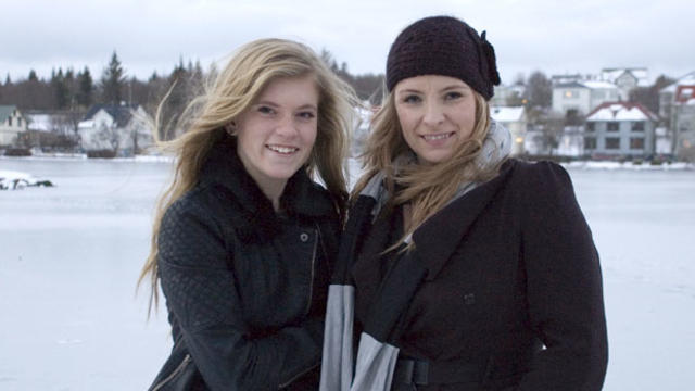 Blaer Bjarkardottir, 15, left, and her mother, Bjork Eidsdottir, are photographed in front of a pond in Reykjavik on December 30, 2012. 