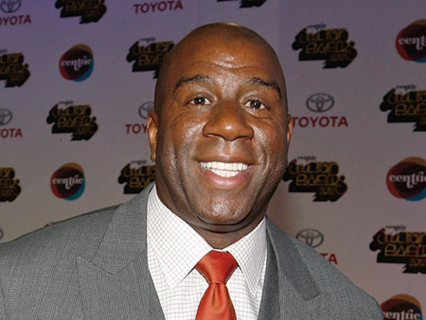 Magic Johnson, NBA member who played point guard for the Los Angeles Lakers 