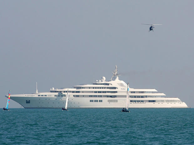 Super yacht "Dubai," helicopter and sailboats 