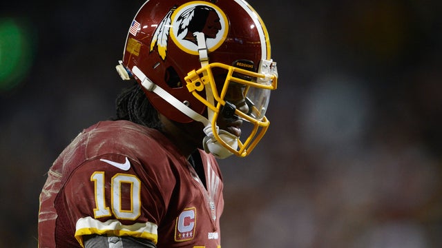  Robert Griffin III #10 of the Washington Redskins reacts during their NFC Wild Card Playoff Game against the Seattle Seahawks at FedExField on January 6, 2013 in Landover, Maryland. 