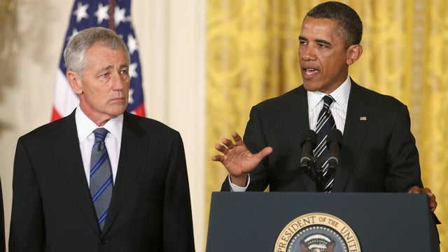 President Obama speaks alongside his nominee for Secretary of State, Chuck Hagel 