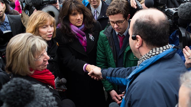 From left, Pam Simon, who was shot with U.S. Rep. Gabrielle Giffords in Tucson, Ariz.; Lori Haas, whose daughter was shot and injured in the Virginia Tech shootings; Roxanna Green, whose 9-year-old daughter was killed at the Tucson shooting; and Anthony M 