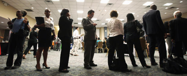 Job Seekers Look For Employment Opportunities At Job Fair In New York City 