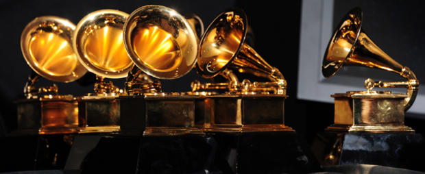 The six trophies for Adele are displayed 