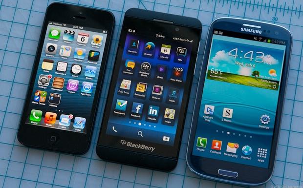 Blackberry Z10, Samsung Galaxy S3, iPhone 5 