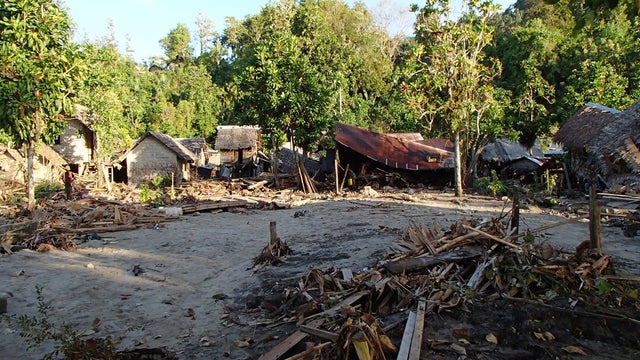 Destroyed village of Venga following Feb. 6, 2013 tsunami in Solomon Islands, seen during survey by assessment crew of aid organization World Vision 