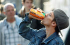 Actor Norbert Torok rehearses in Los Angeles on January 29, 2013, during the filming of a commercial for a new PepsiCo product called Kickstart, a carbonated drink with juice and Mountain Dew flavor. 
