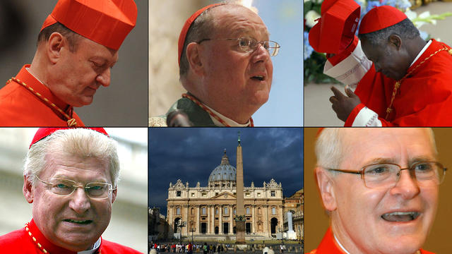 From top left: Cardinal Gianfranco Ravasi, Cardinal Timothy Dolan, Cardinal Kodwo Appiah Turkson, Cardinal Angelo Scola, Cardinal Odilio Pedro Scherer 